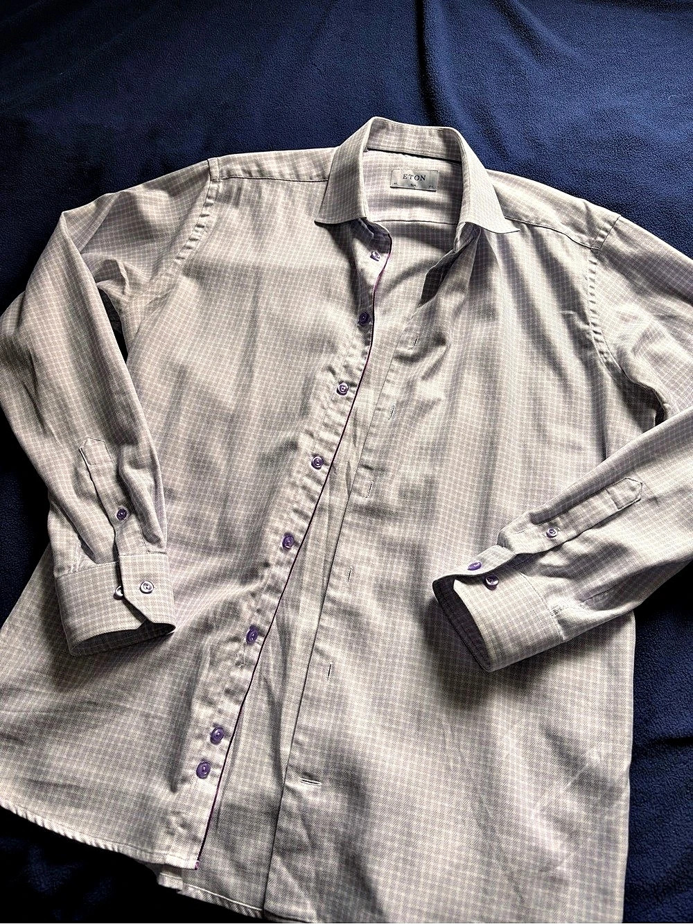 ETON Slim Fit Textured Twill Check Dress Shirt 17.5